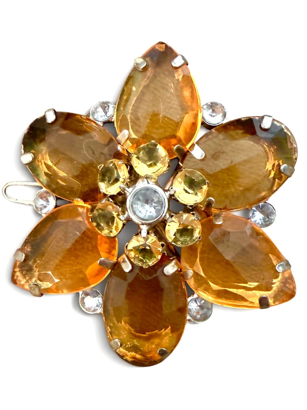 Golden Amber Flower Jeweled Barrette